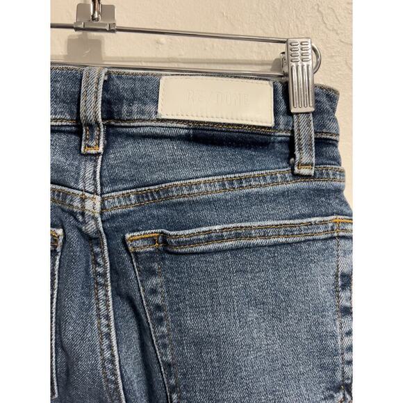 Re/done Jeans Sz 24 Denim 90s Crop Ankle Slim Straight Blue Stretch Dusk Destroy - Picture 8 of 9